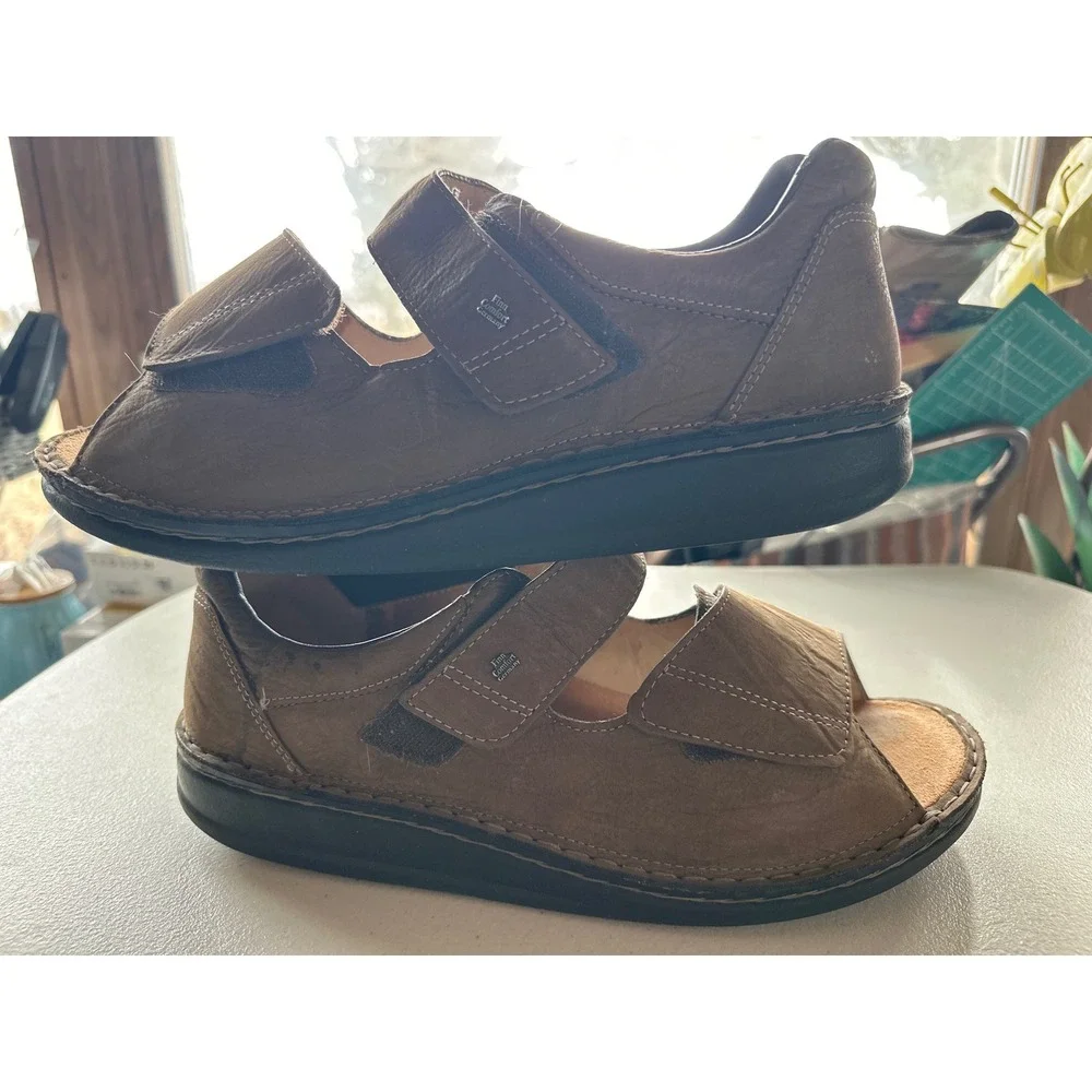 Finn Comfort Germany Brown Leather Nubuck‎ Sandals Mens 44 2436307 Hook Loop